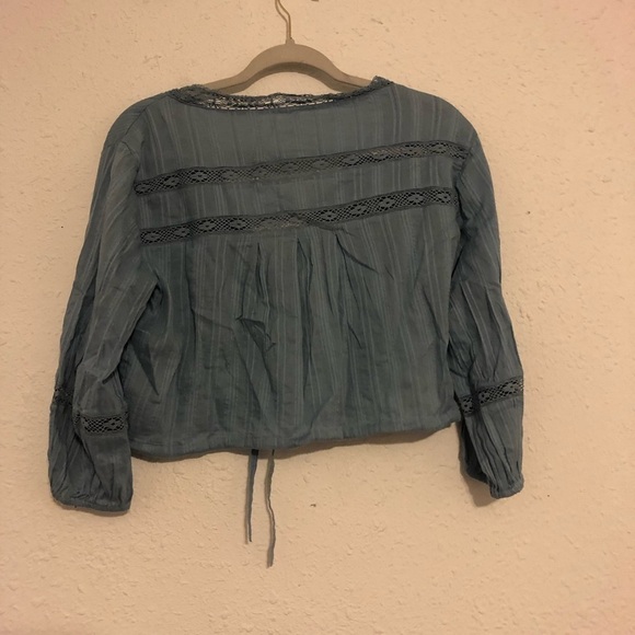 Free People Follow Your Heart Embroidered Crop Balloon Sleeve Top XS - Picture 9 of 11